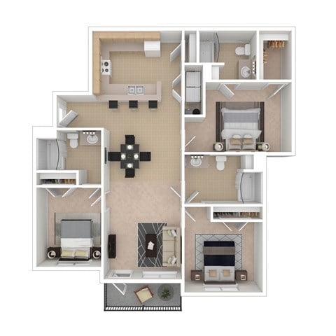 Floor plan for 3 beds, 3 baths, 1446 sqft